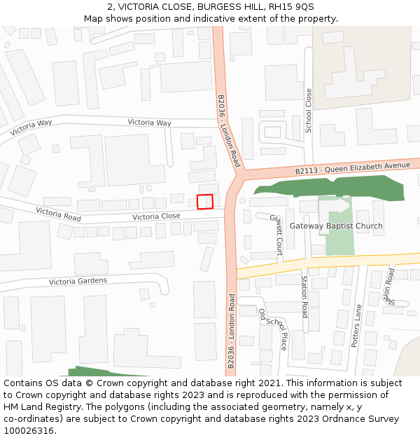 2, VICTORIA CLOSE, BURGESS HILL, RH15 9QS: Location map and indicative extent of plot