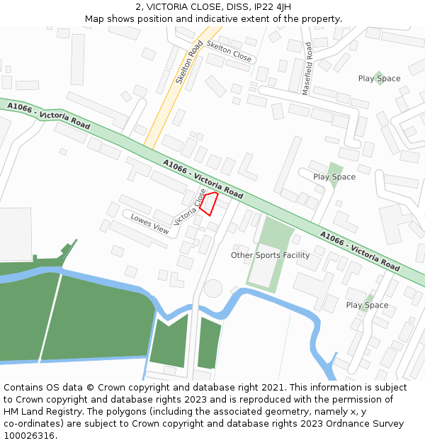 2, VICTORIA CLOSE, DISS, IP22 4JH: Location map and indicative extent of plot