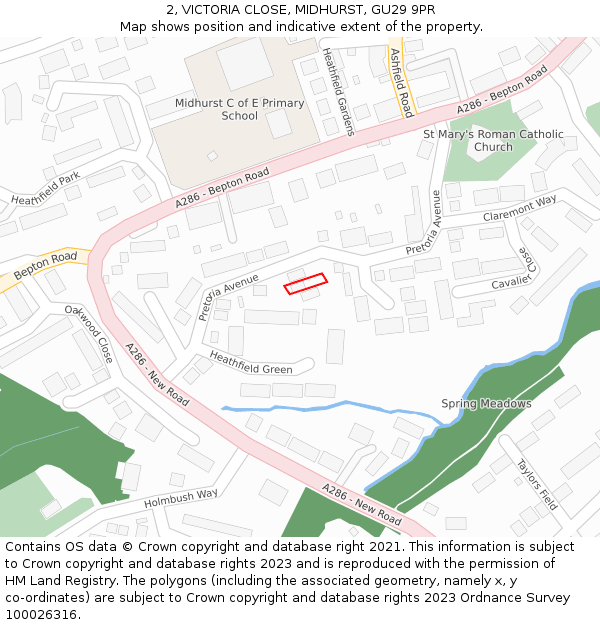 2, VICTORIA CLOSE, MIDHURST, GU29 9PR: Location map and indicative extent of plot