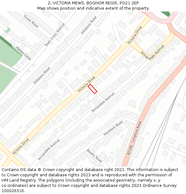 2, VICTORIA MEWS, BOGNOR REGIS, PO21 2EP: Location map and indicative extent of plot