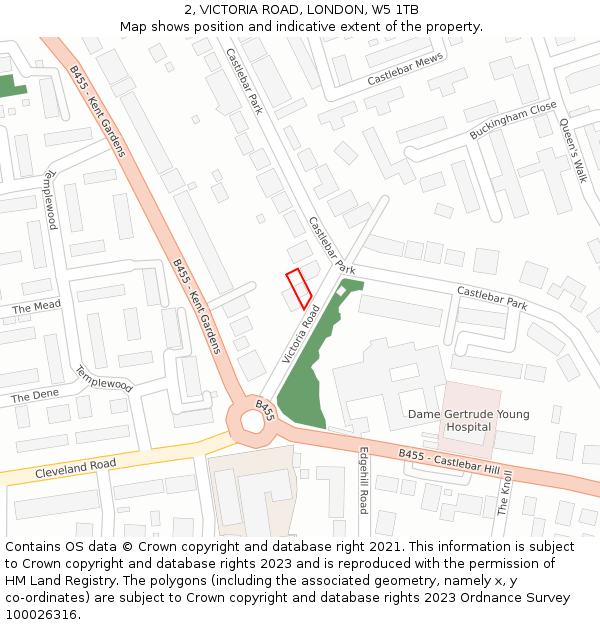 2, VICTORIA ROAD, LONDON, W5 1TB: Location map and indicative extent of plot