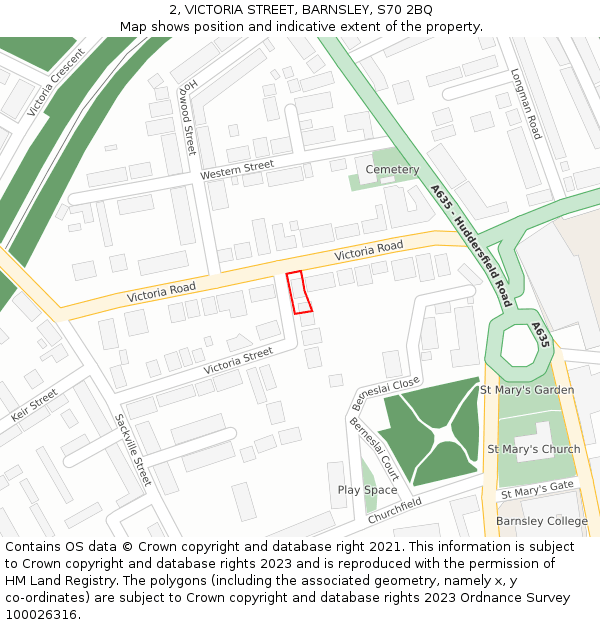 2, VICTORIA STREET, BARNSLEY, S70 2BQ: Location map and indicative extent of plot