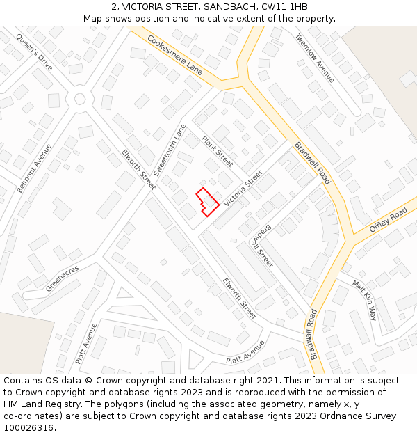 2, VICTORIA STREET, SANDBACH, CW11 1HB: Location map and indicative extent of plot