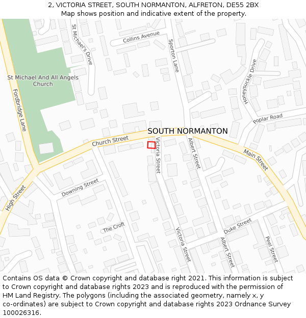 2, VICTORIA STREET, SOUTH NORMANTON, ALFRETON, DE55 2BX: Location map and indicative extent of plot