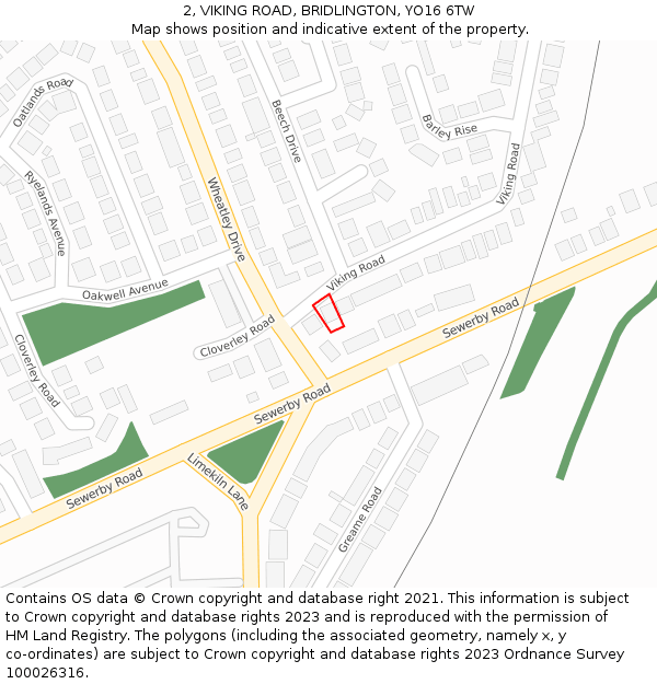 2, VIKING ROAD, BRIDLINGTON, YO16 6TW: Location map and indicative extent of plot