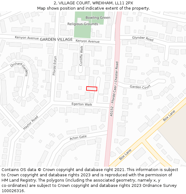 2, VILLAGE COURT, WREXHAM, LL11 2PX: Location map and indicative extent of plot