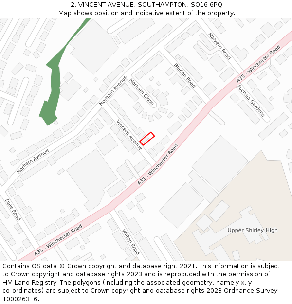 2, VINCENT AVENUE, SOUTHAMPTON, SO16 6PQ: Location map and indicative extent of plot