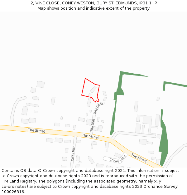 2, VINE CLOSE, CONEY WESTON, BURY ST. EDMUNDS, IP31 1HP: Location map and indicative extent of plot