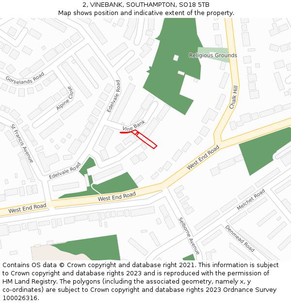 2, VINEBANK, SOUTHAMPTON, SO18 5TB: Location map and indicative extent of plot