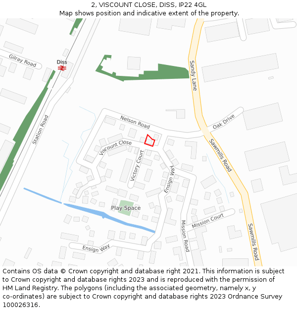 2, VISCOUNT CLOSE, DISS, IP22 4GL: Location map and indicative extent of plot