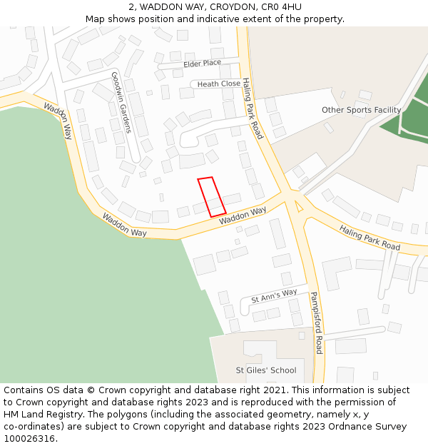 2, WADDON WAY, CROYDON, CR0 4HU: Location map and indicative extent of plot