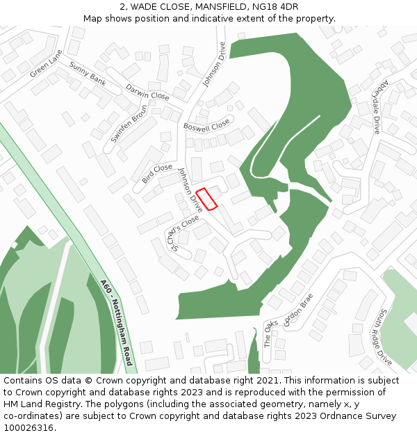 2, WADE CLOSE, MANSFIELD, NG18 4DR: Location map and indicative extent of plot