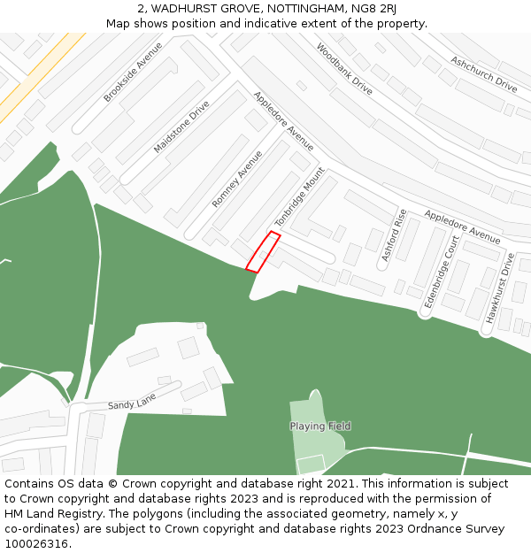 2, WADHURST GROVE, NOTTINGHAM, NG8 2RJ: Location map and indicative extent of plot