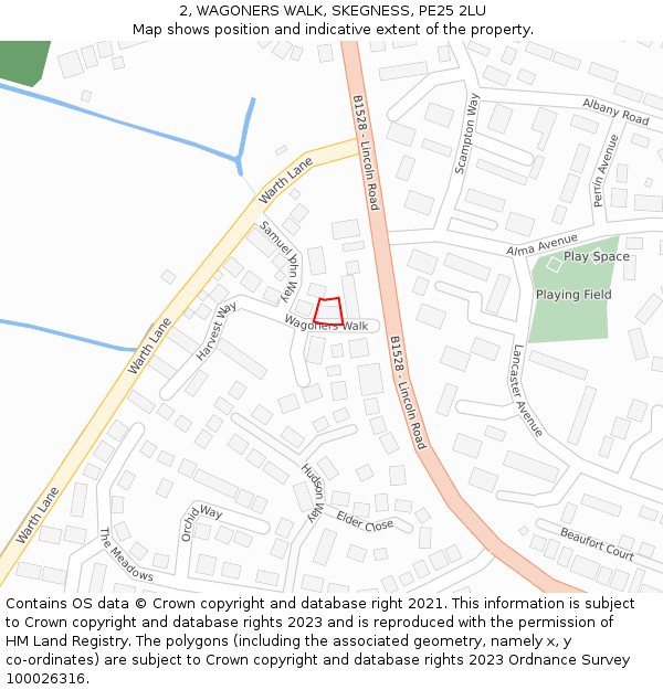 2, WAGONERS WALK, SKEGNESS, PE25 2LU: Location map and indicative extent of plot