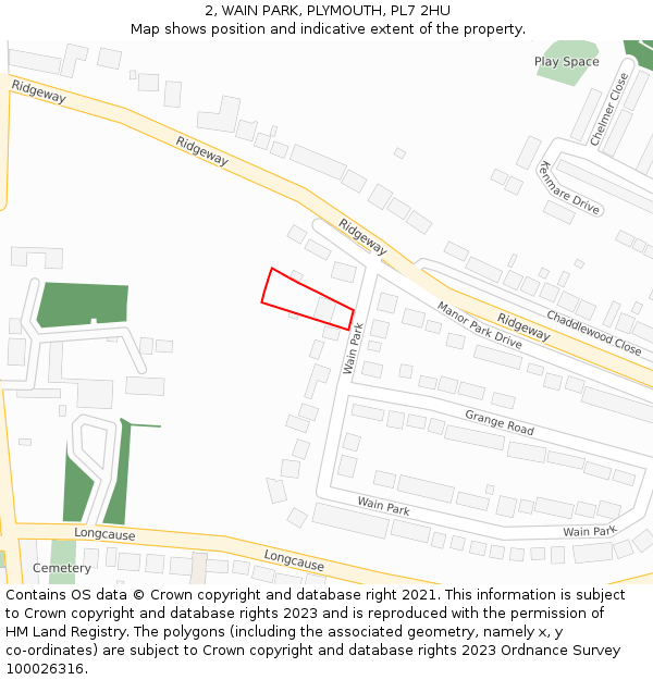 2, WAIN PARK, PLYMOUTH, PL7 2HU: Location map and indicative extent of plot