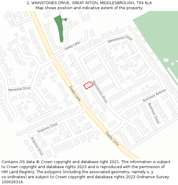 2, WAINSTONES DRIVE, GREAT AYTON, MIDDLESBROUGH, TS9 6LA: Location map and indicative extent of plot