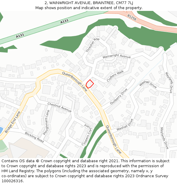 2, WAINWRIGHT AVENUE, BRAINTREE, CM77 7LJ: Location map and indicative extent of plot