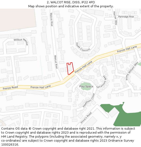 2, WALCOT RISE, DISS, IP22 4PD: Location map and indicative extent of plot