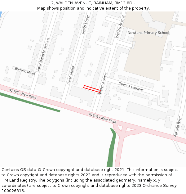 2, WALDEN AVENUE, RAINHAM, RM13 8DU: Location map and indicative extent of plot