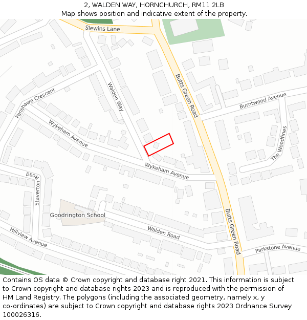 2, WALDEN WAY, HORNCHURCH, RM11 2LB: Location map and indicative extent of plot