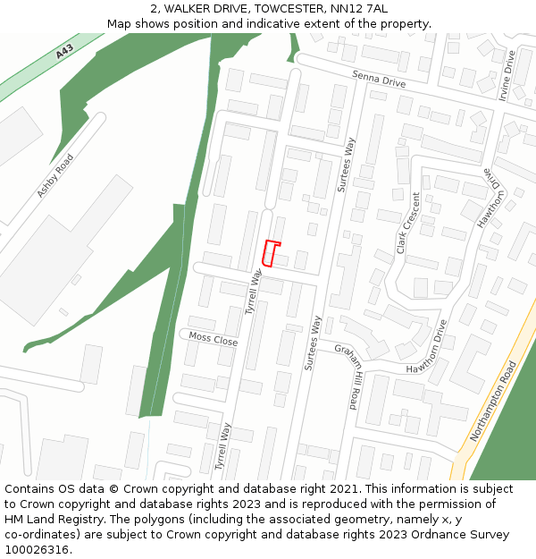 2, WALKER DRIVE, TOWCESTER, NN12 7AL: Location map and indicative extent of plot