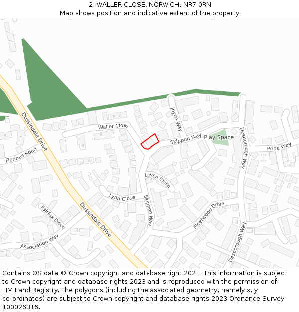 2, WALLER CLOSE, NORWICH, NR7 0RN: Location map and indicative extent of plot