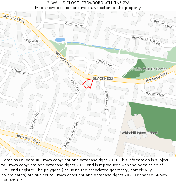 2, WALLIS CLOSE, CROWBOROUGH, TN6 2YA: Location map and indicative extent of plot