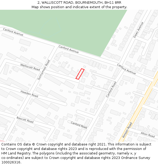 2, WALLISCOTT ROAD, BOURNEMOUTH, BH11 8RR: Location map and indicative extent of plot