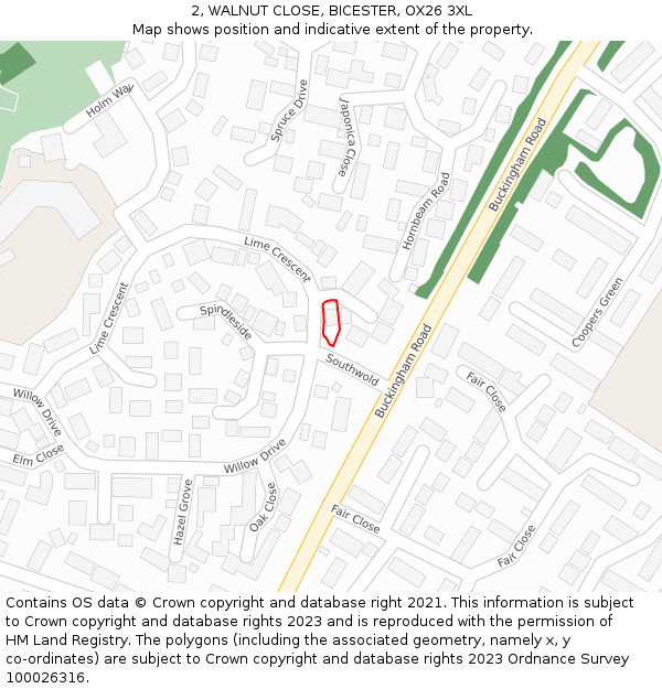 2, WALNUT CLOSE, BICESTER, OX26 3XL: Location map and indicative extent of plot