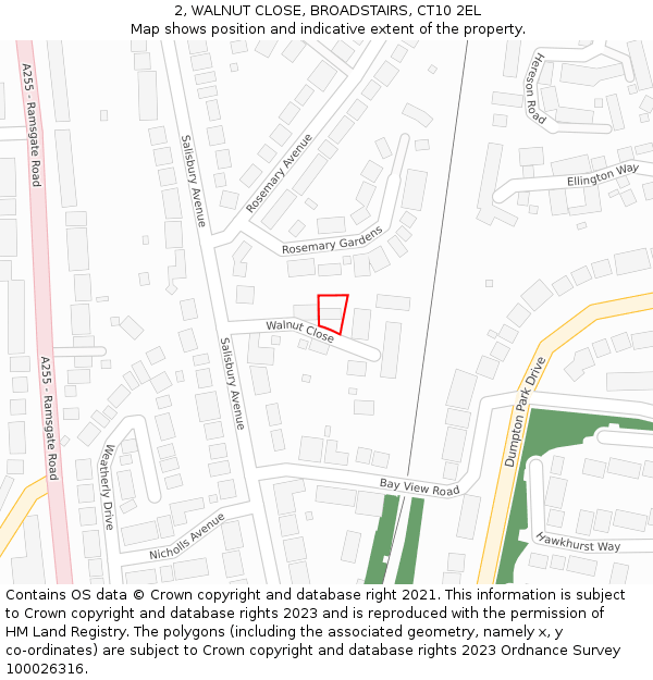 2, WALNUT CLOSE, BROADSTAIRS, CT10 2EL: Location map and indicative extent of plot