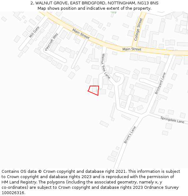 2, WALNUT GROVE, EAST BRIDGFORD, NOTTINGHAM, NG13 8NS: Location map and indicative extent of plot