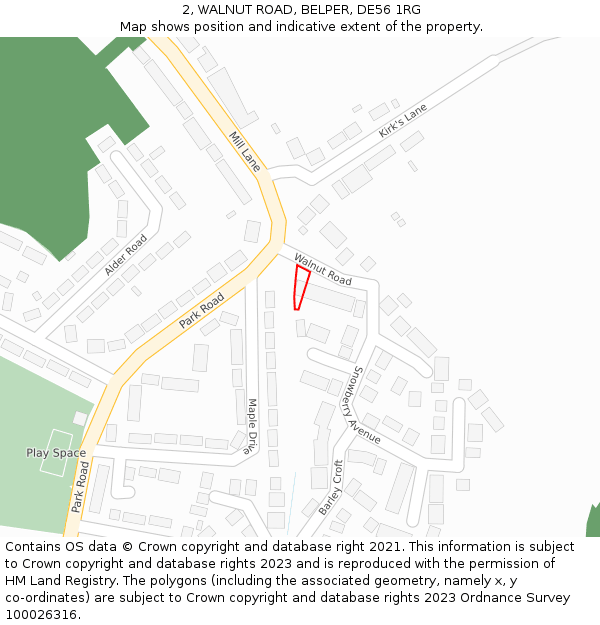 2, WALNUT ROAD, BELPER, DE56 1RG: Location map and indicative extent of plot