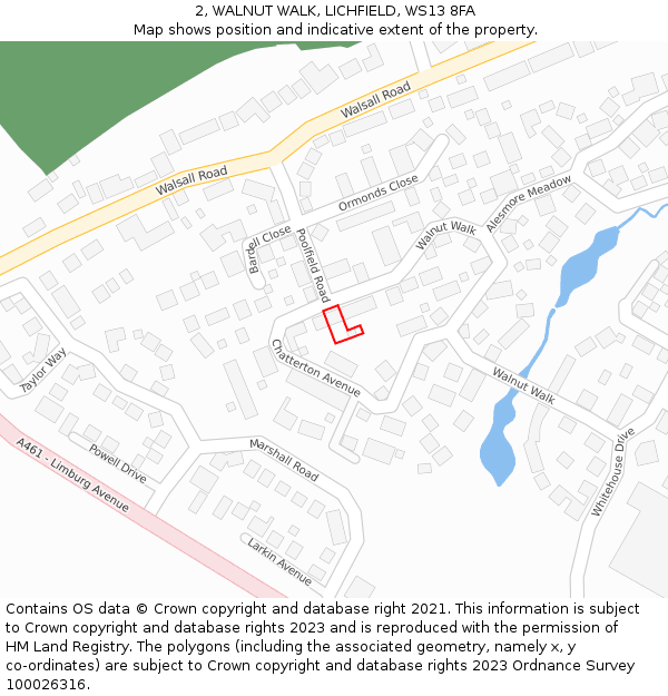 2, WALNUT WALK, LICHFIELD, WS13 8FA: Location map and indicative extent of plot