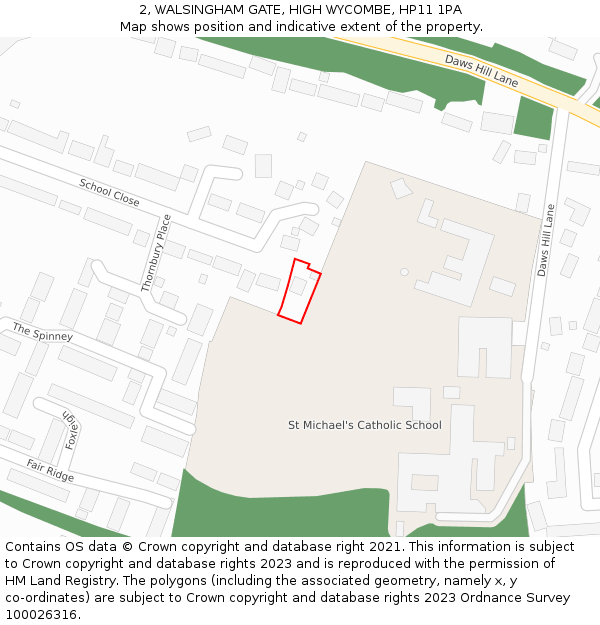 2, WALSINGHAM GATE, HIGH WYCOMBE, HP11 1PA: Location map and indicative extent of plot