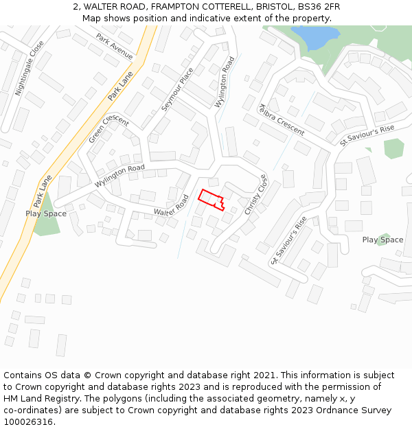 2, WALTER ROAD, FRAMPTON COTTERELL, BRISTOL, BS36 2FR: Location map and indicative extent of plot