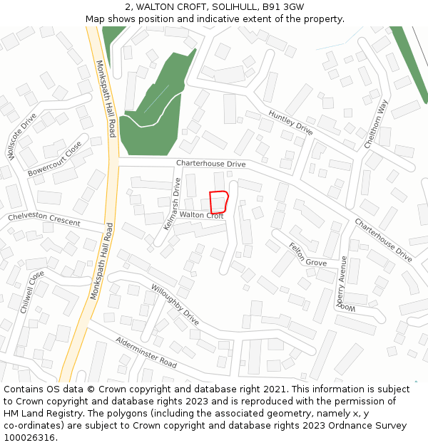 2, WALTON CROFT, SOLIHULL, B91 3GW: Location map and indicative extent of plot