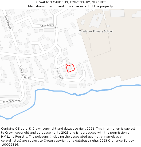 2, WALTON GARDENS, TEWKESBURY, GL20 8ET: Location map and indicative extent of plot