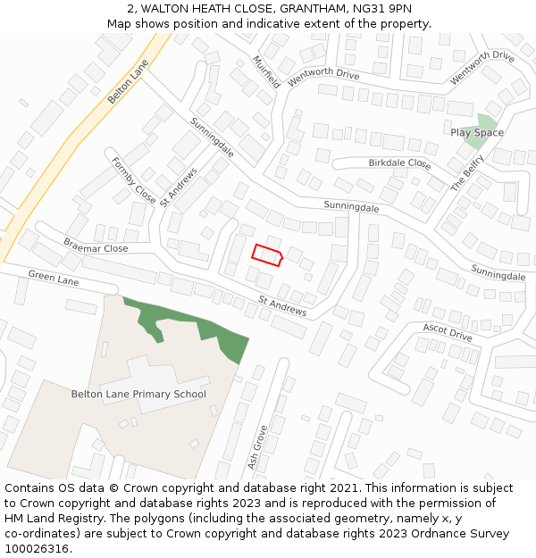 2, WALTON HEATH CLOSE, GRANTHAM, NG31 9PN: Location map and indicative extent of plot