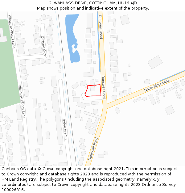 2, WANLASS DRIVE, COTTINGHAM, HU16 4JD: Location map and indicative extent of plot