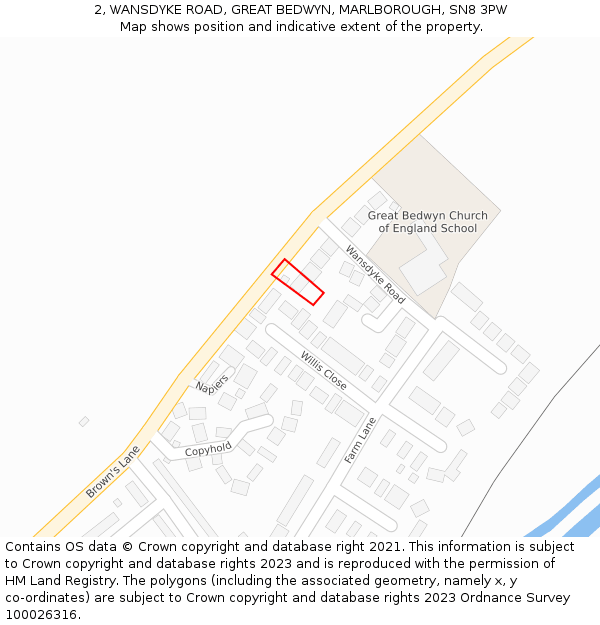 2, WANSDYKE ROAD, GREAT BEDWYN, MARLBOROUGH, SN8 3PW: Location map and indicative extent of plot