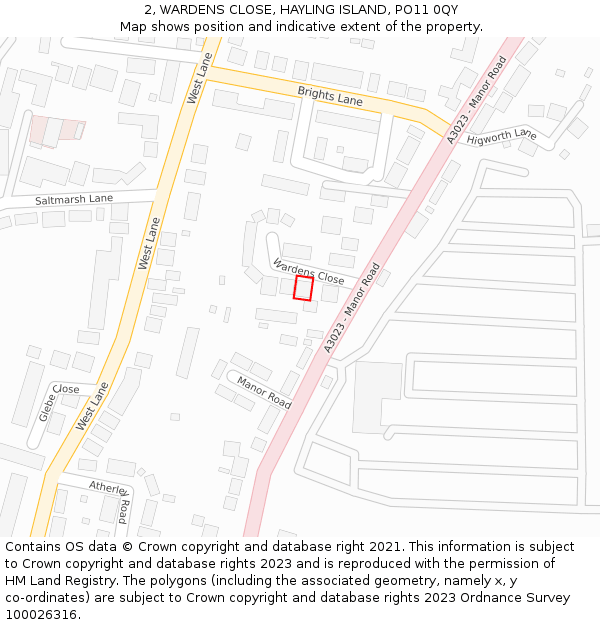 2, WARDENS CLOSE, HAYLING ISLAND, PO11 0QY: Location map and indicative extent of plot