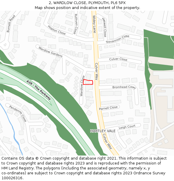 2, WARDLOW CLOSE, PLYMOUTH, PL6 5PX: Location map and indicative extent of plot