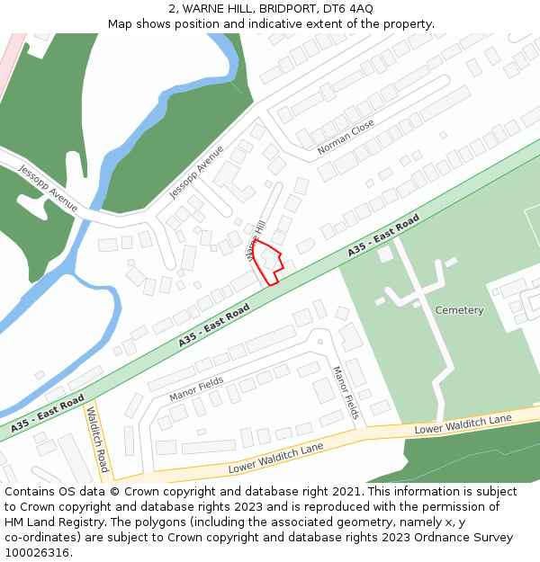 2, WARNE HILL, BRIDPORT, DT6 4AQ: Location map and indicative extent of plot
