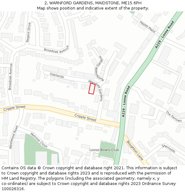 2, WARNFORD GARDENS, MAIDSTONE, ME15 6PH: Location map and indicative extent of plot