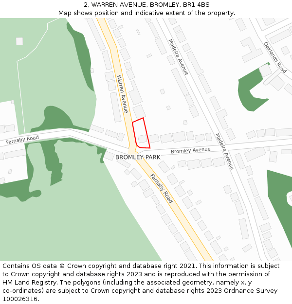 2, WARREN AVENUE, BROMLEY, BR1 4BS: Location map and indicative extent of plot