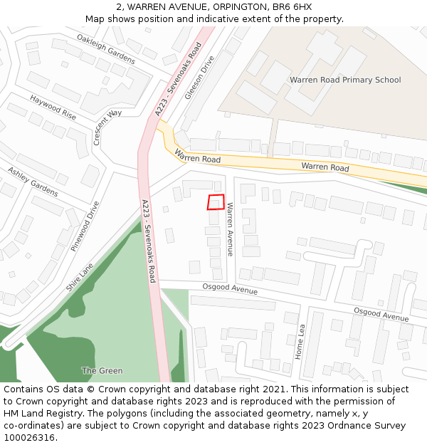 2, WARREN AVENUE, ORPINGTON, BR6 6HX: Location map and indicative extent of plot