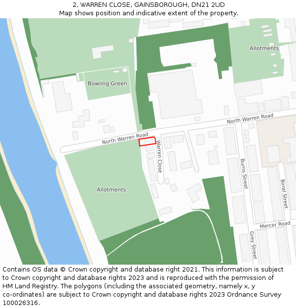 2, WARREN CLOSE, GAINSBOROUGH, DN21 2UD: Location map and indicative extent of plot