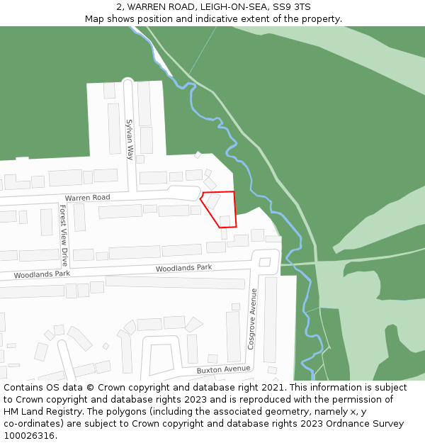 2, WARREN ROAD, LEIGH-ON-SEA, SS9 3TS: Location map and indicative extent of plot