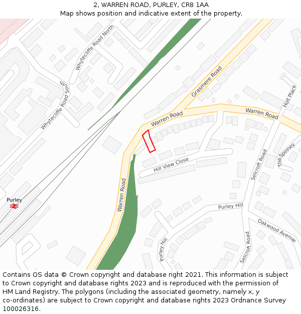 2, WARREN ROAD, PURLEY, CR8 1AA: Location map and indicative extent of plot