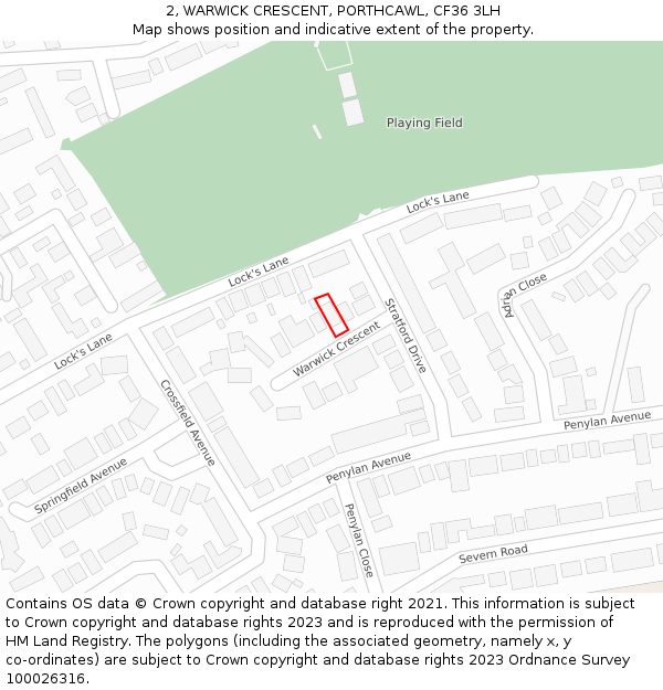 2, WARWICK CRESCENT, PORTHCAWL, CF36 3LH: Location map and indicative extent of plot